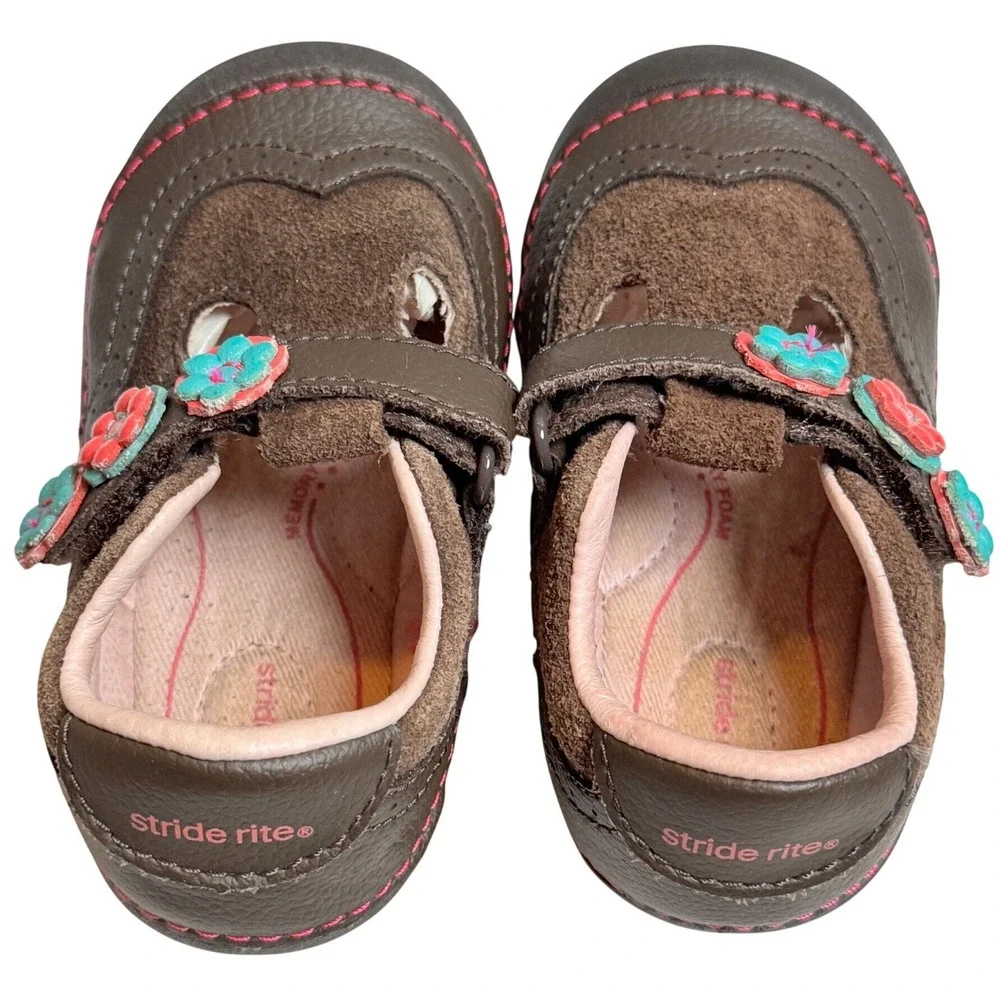 Stride Rite Shiela Sandals Toddler Girl 5.5M Brown Leather Floral Mary Jane Shoe